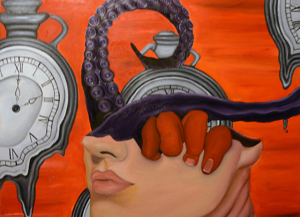 An art piece by Brooke McCammond rich in ambiguity and symbolism, with a hand and octopus appeari...