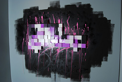 Miguel Estrella '13 filled the Neese Gallery with abstract sculptures based on pixelated graffiti tags.