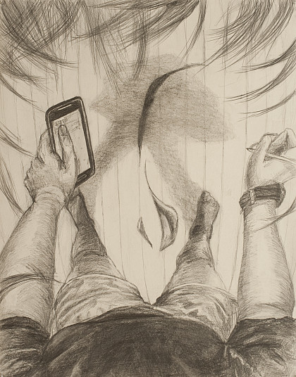 This self portrait by Grace Adams '17 is drawn from a first person perspective.