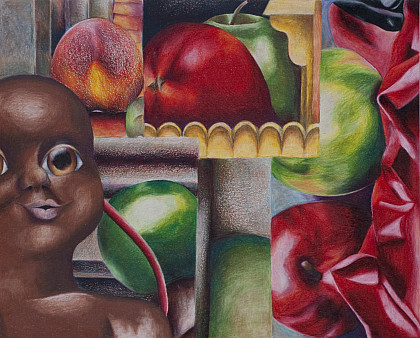 Fern Denne '19 made this colored pencil drawing by combining different views of a still life into one image.