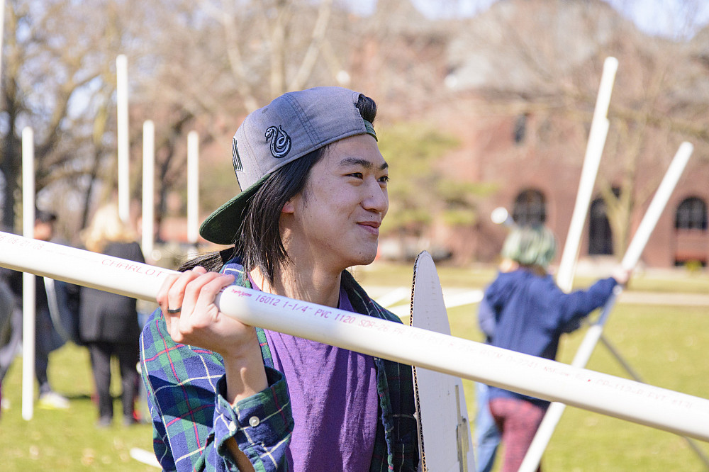 Students acting for Ancient Warfare class