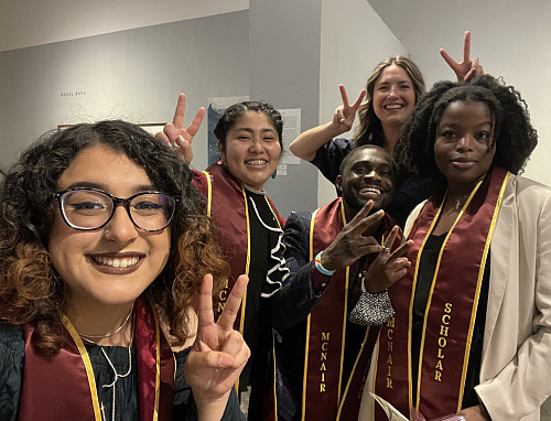 McNair 2022 graduates. From left: Ericka, Gisela, Desire, Caitlin, and Yolanda.