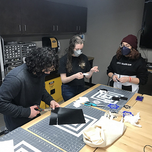 At the Maker Lab with Jerry Phuc (left) and Kathryn Linton (center).