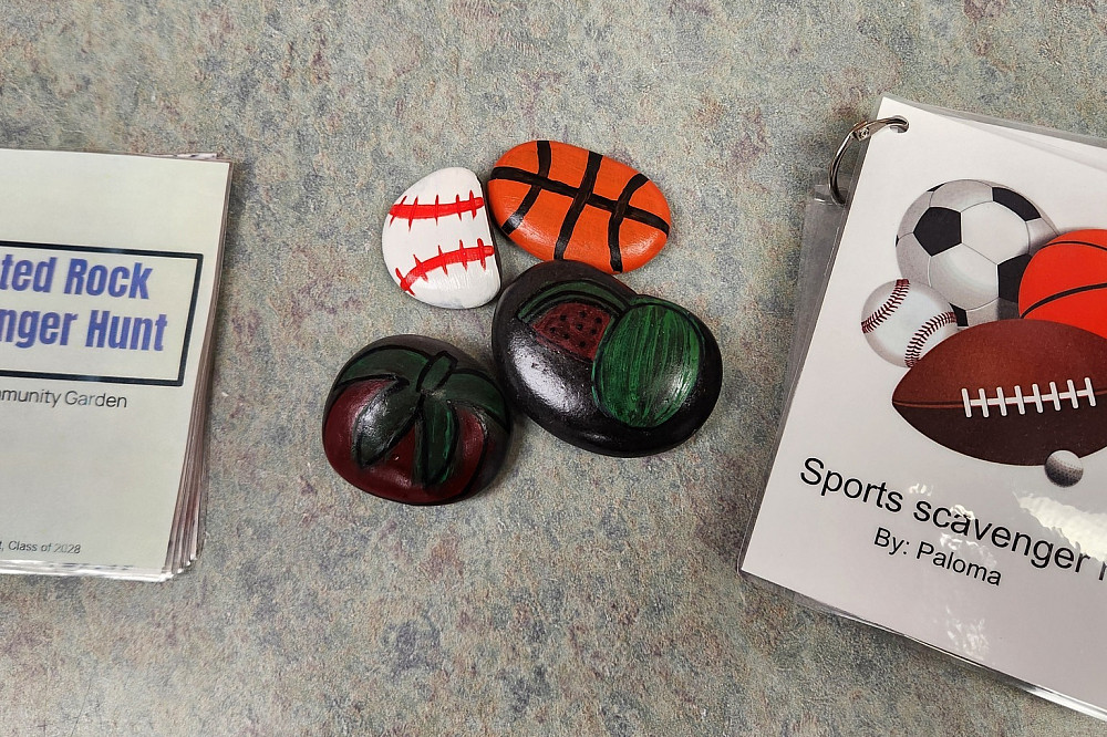 Avary and Paloma's rock paint and scavenger hunt game set