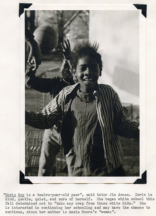 An image of Doris Roy, a twelve-year-old Black child, with accompanying caption with quotes from tutor Jim Jones.