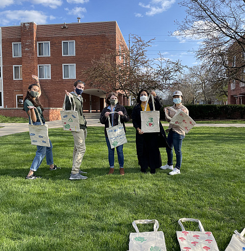 Cloth Carry Bag Distribution. Maria Elvira Lopez, far left.