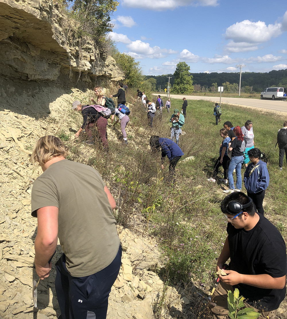 Students checking out Paleozoic outcrops.