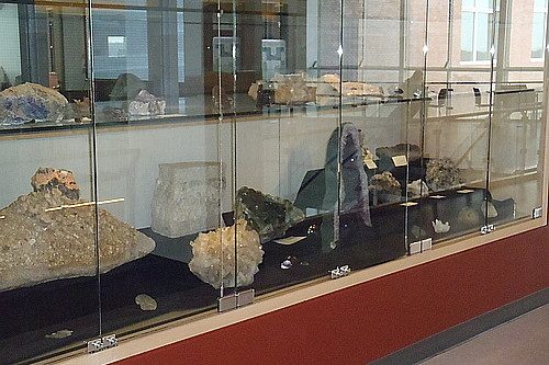 Samples from our mineral and rock collection are on display on the fourth floor of the Sanger Center for the Sciences.