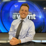Nate Johnson’22 on the job at the WYMT station