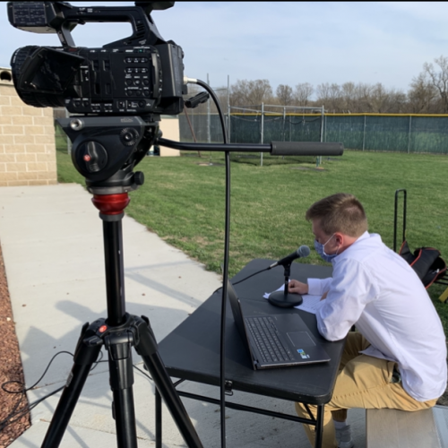 Nate Johnson'22 announcing a game while at Beloit College