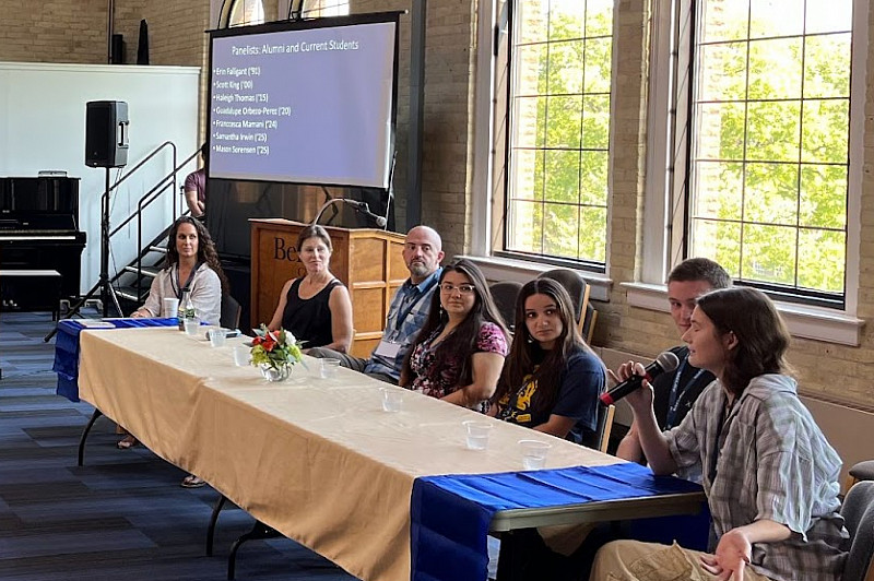 A panel of psychology students and alumni speaking at the Psychology Department Centennial Celebration, September 2023