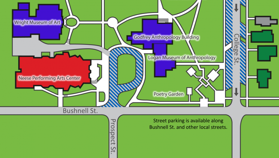 A map of the area near the Neese Theatre at the corner of Bushnell and Prospect Streets in Beloit...