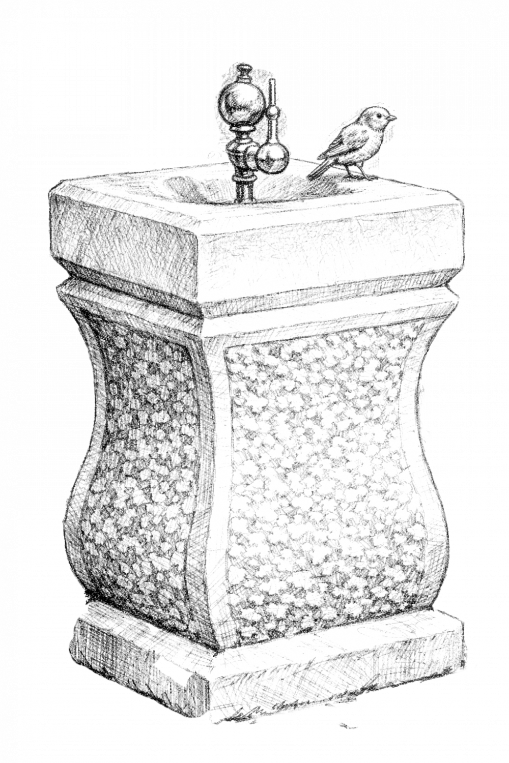 A drawing of The Class of 1919 Victory Fountain.