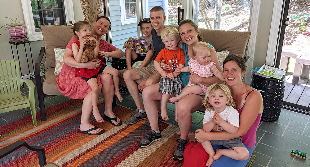 Carrie Russell'02, Family, and Friends Carrie Russell'02 had a long overdue visit with friends filled with chatting, food, and toys. Left to right are Claudia Nese Vecchi'02 an...