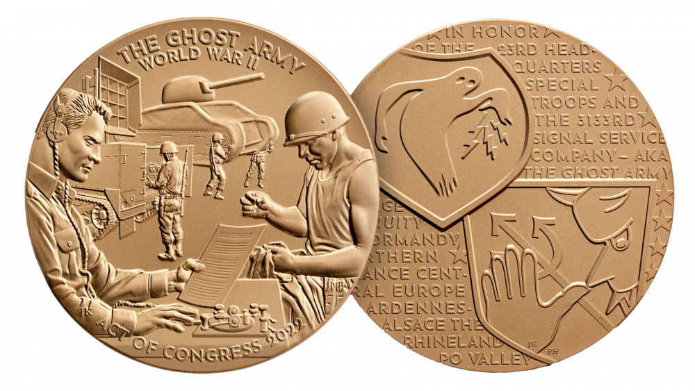 The Congressional Gold Medal that was presented to surviving members of the Ghost Army.