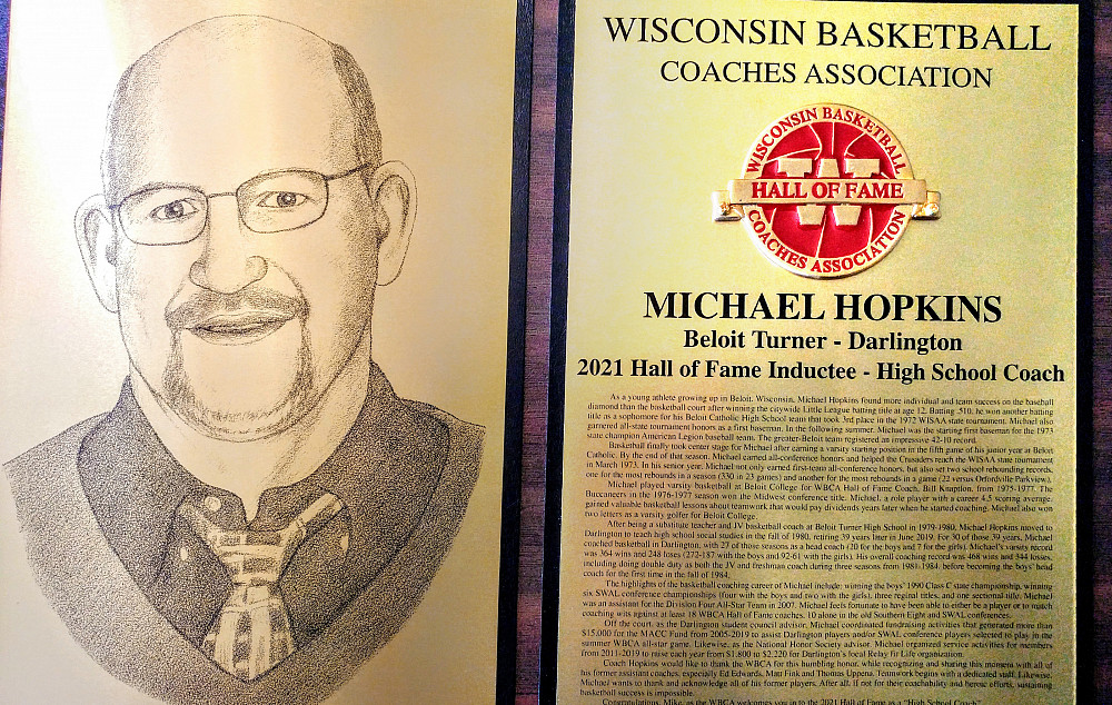 Michael Hopkins'79 was inducted into the Wisconsin Basketball Coaches Association (WBCA) Hall of Fame in September. He coached all but on...