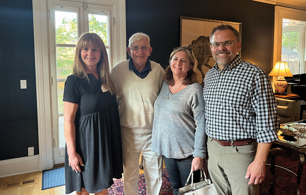 Class Notes - Julie Boynton, Fred Gobel '56, Anne-Elise Gobel, and Eric Boynton. Julie Boynton, Fred Gobel '56, Anne-Elise Gobel, and Eric Boynton.