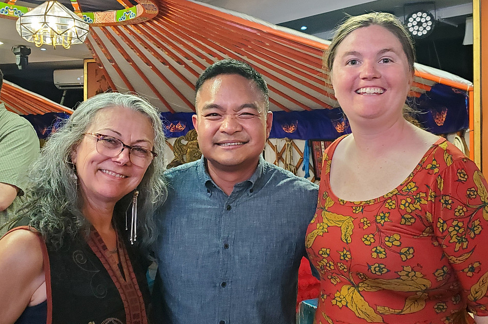 Professor Shannon Fie, U.S. Ambassador to Mongolia Richard L. Buangan, and Kiernyn Orne-Adams '16. 