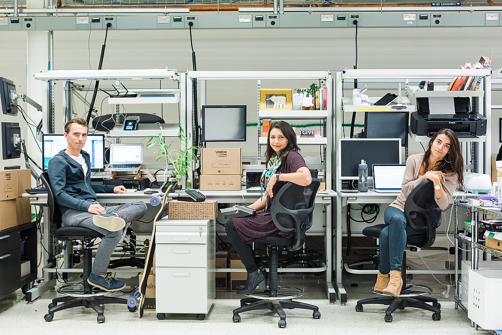 KEYO's Jaxon Klein, Delna Sepoy and Kaye Palanco at their office in Chicago.