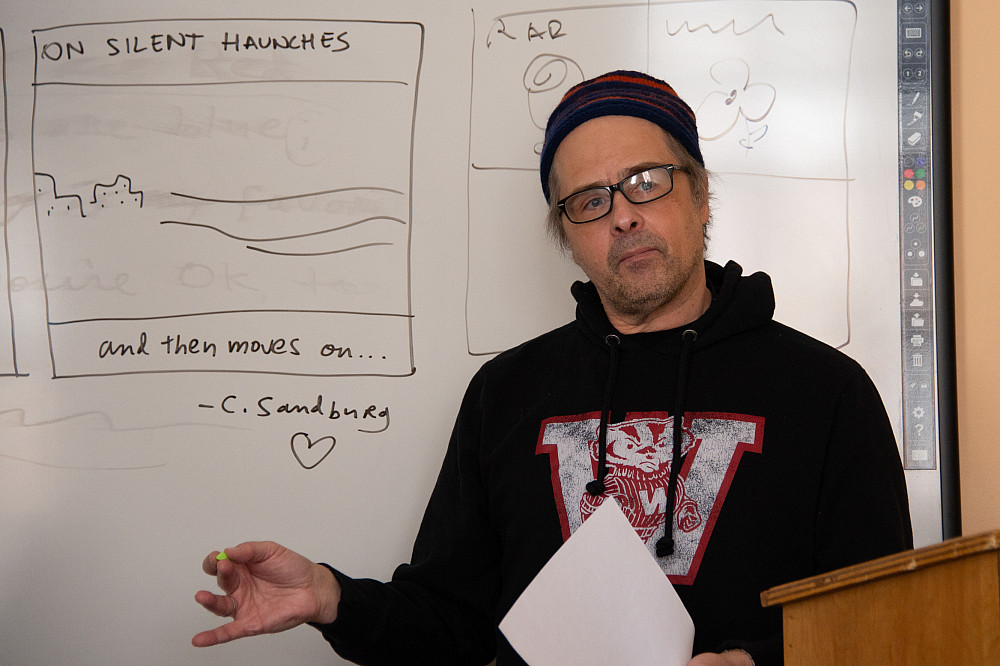 John Porcellino leading a class.