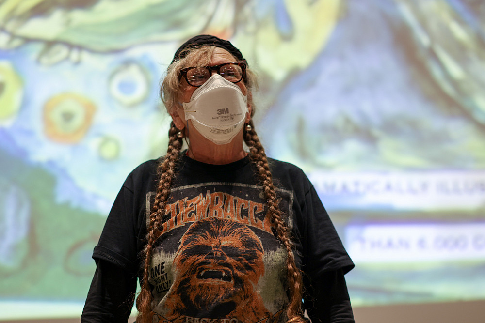 Lynda Barry, the 2023 Lois and Willard Mackey Chair in Creative Writing