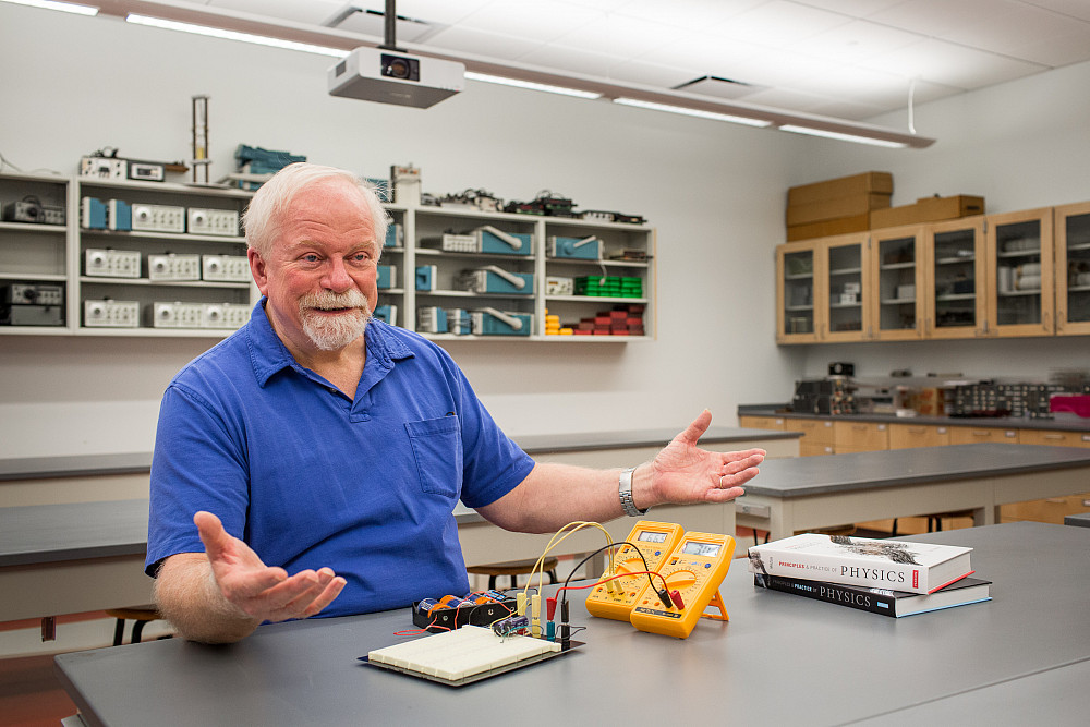 Professor of Physics and Astronomy Pat Polley demonstrates an experiment that high school teachers with limited time and resources can us...