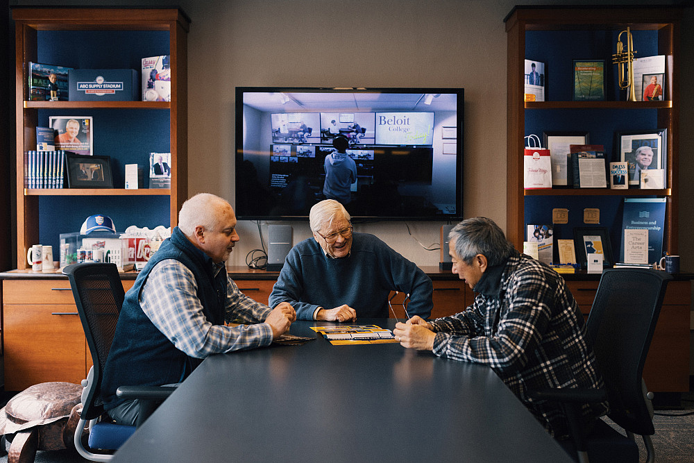 Director of CELEB Brian Morello'85, Professor Emeritus Jerry Gustafson'63, and Professor Emeritus Ian Nie