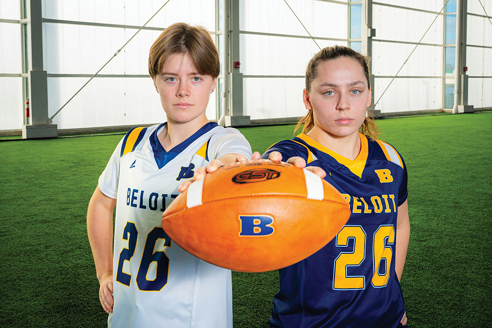Cole Miller '27 and Lylah Murrah '27 in flag football uniforms.