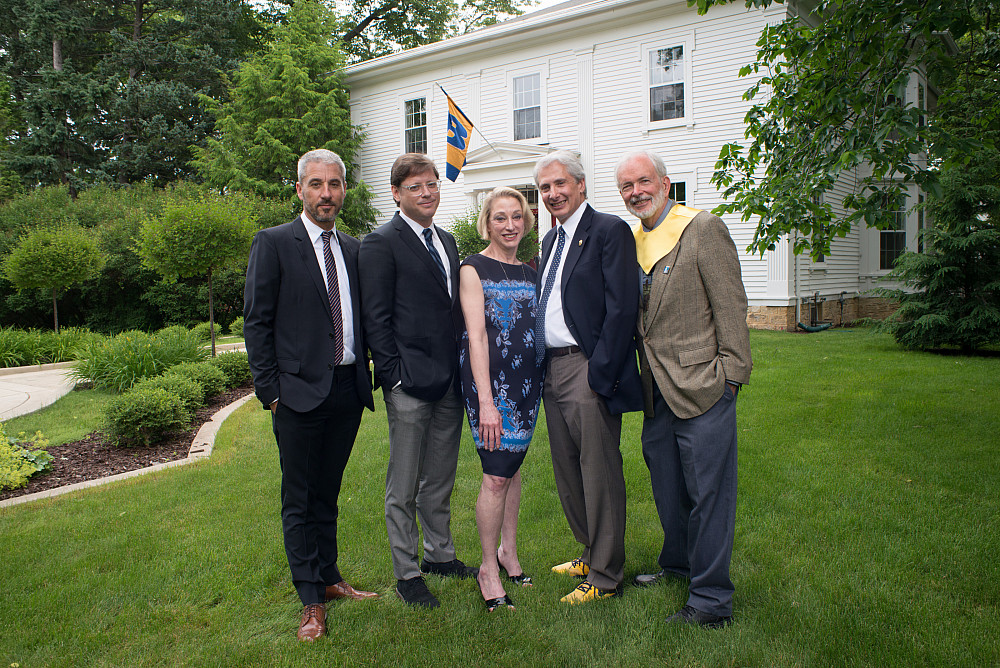 Alumni who received Distinguished Service Citations at Beloit's 2016 Reunion join College President Scott Bierman in front of the Pr...