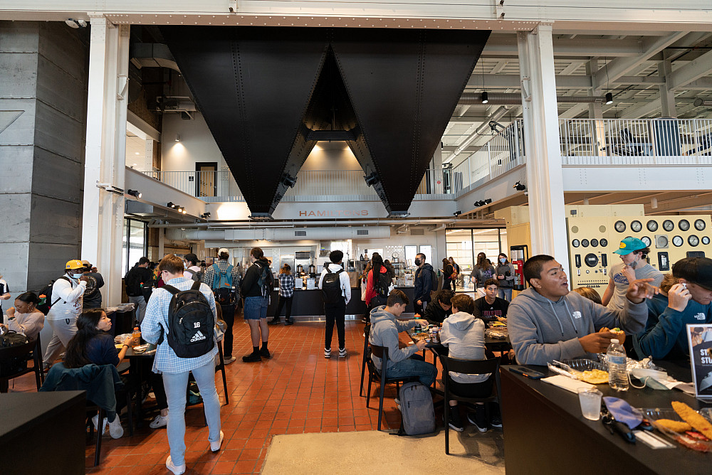 Hamiltons Café, lunchtime, September 2021. Open spaces, high ceilings, and a ventilation system that circulates 100 percent fresh air al...