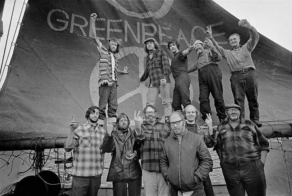 The crew of the Phyllis Cormack before the first Greenpeace voyage.