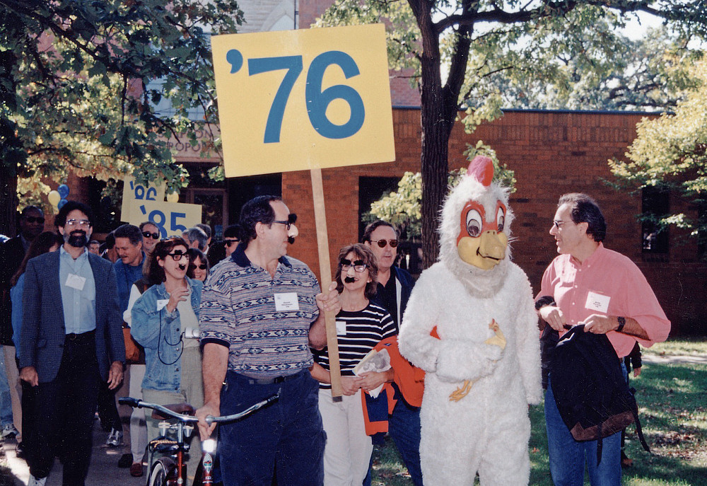 Basic Elmos and other alums parade at homecoming/reunion, September 2001 at Beloit College.