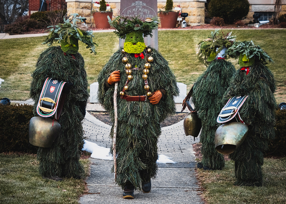 Costumed Chlaüse ring large bells and sing a slow yodel to bring in the new year.