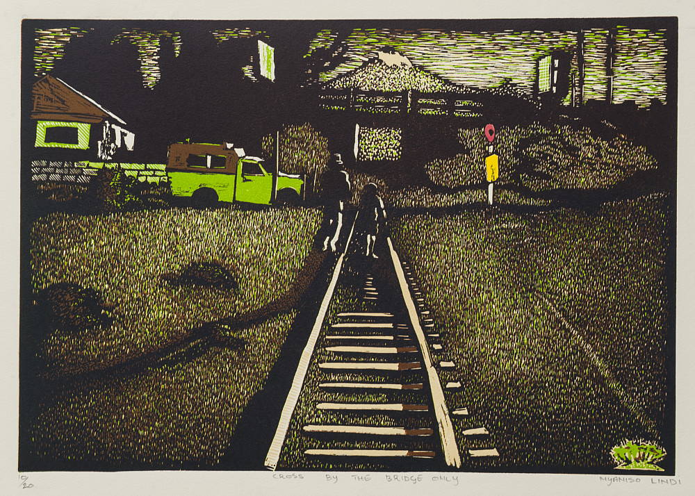 Nyaniso Lindi, South Africa | Students noted the snow-topped mountain in the distance of this woodcut, which echoes Japanese woodblock pr...