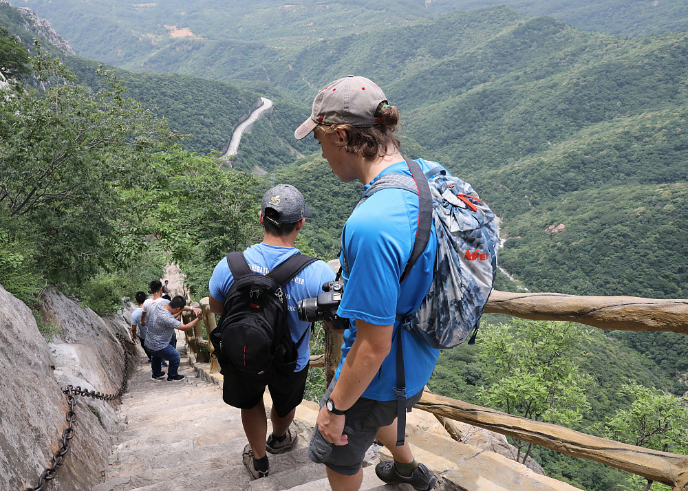 Dexter Kopas'18 and Hanlin Zhang'20 descend Mt. Song in Henan Province.