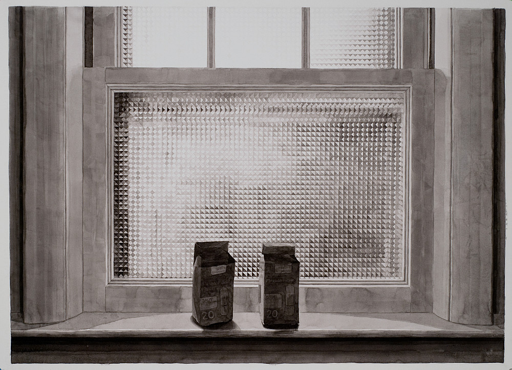 Scott Espeseth, Two Band-Aid Boxes on My Window Sill, 2017, watercolor on paper.