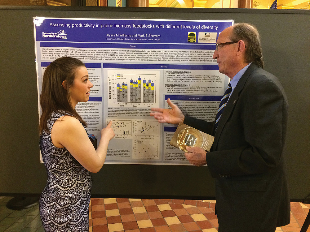 Sen. Vid Johnson'73 met each year with undergraduate constituents at the Iowa State Capitol.