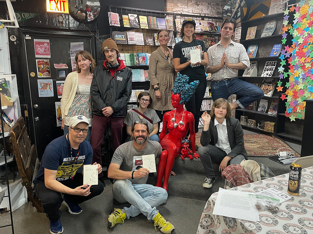 Beloiters at Quimby's Books in Chicago celebrating the launch of Forage Like a Bear.