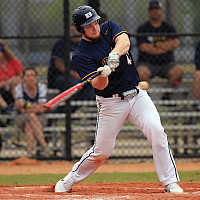 Baseball: Brett Kiger Brett Kiger at bat, swinging at a pitch.