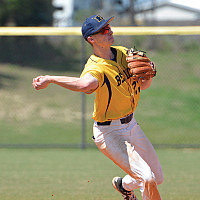 Baseball: Matt O'Leary Matt O'Leary in the outfield, throwing a ball back infield.