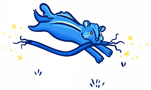 An illustration of a chipmunk running with a sparking wire in it teeth.