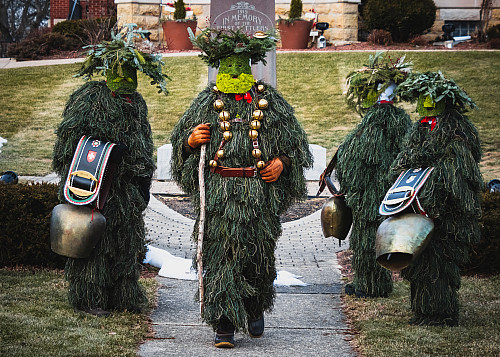 Costumed Chlaüse ring large bells and sing a slow yodel to bring in the new year.