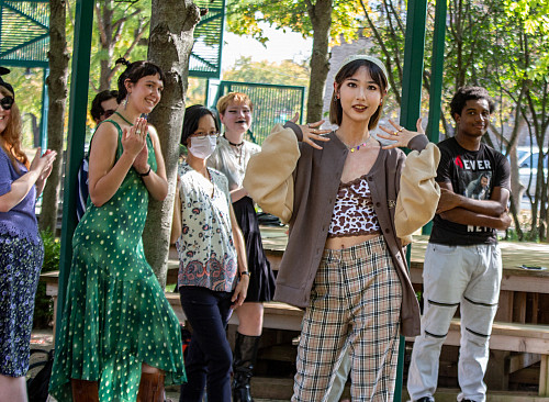 Students honed their collaborative and performance skills as they put on a fall fashion show, part of a course called Ephemeral Art.