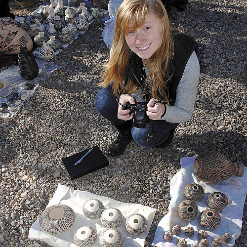 Sammi Kinard'16 photographs seed jars in Mata Ortiz, Mexico, during a collectIng trip last winter. She was drawn to Mata Ortiz potte...