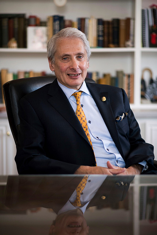 President Scott Bierman sitting in his office in Middle College.