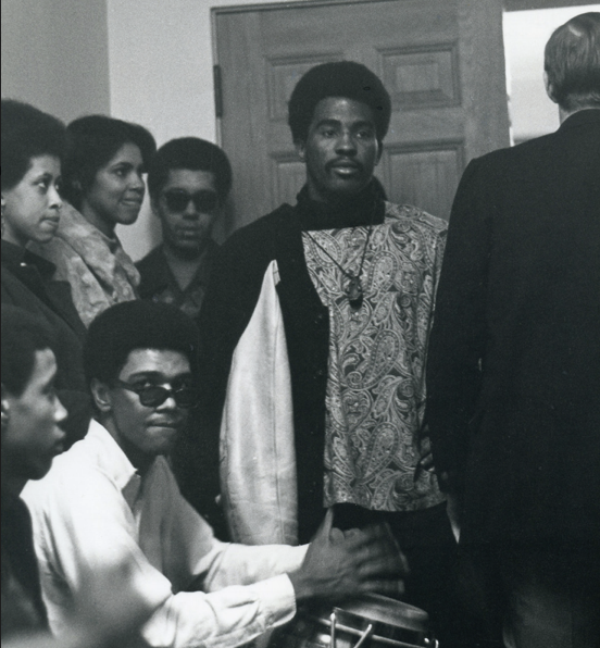 Michael Young'69 at center during demonstrations on campus.