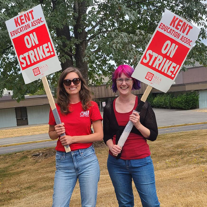Lenka Becvar'07 and Barbara Segal'98 Lenka Becvar'07 and Barbara Segal'98 on the picket line.