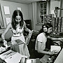 Students shuffling records in the WBCR Radio station in the 1970s, when it was in Haven Hall.