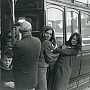 Susan Beebe’72, left, and Barbara Beck’70 on a trolley car. The roommates worked for the U.S. Passport Agency in San Francisco.