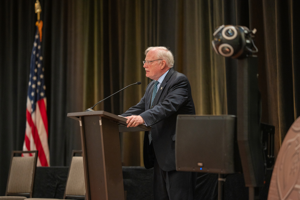 Roy Eichhorn '75 speaking at the Ghost Army Congressional Medal Ceremony.